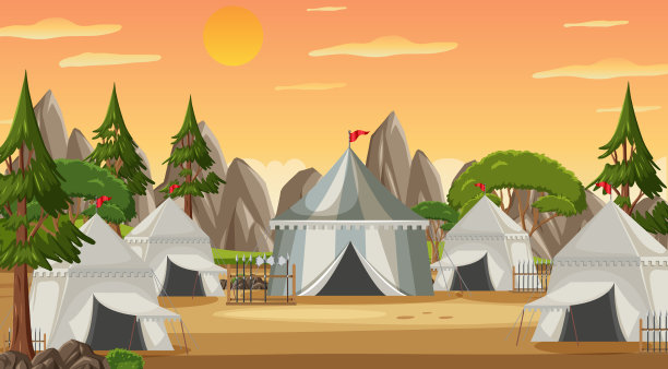 带有帐篷的中世纪小镇营地图片下载