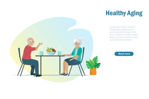 健康养老、积极养老、健康养老的理念。快乐的老夫妻边喝酒边聊天。图片下载