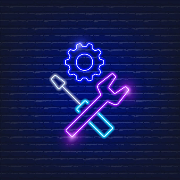 技术服务霓虹灯图标发光齿轮图片下载