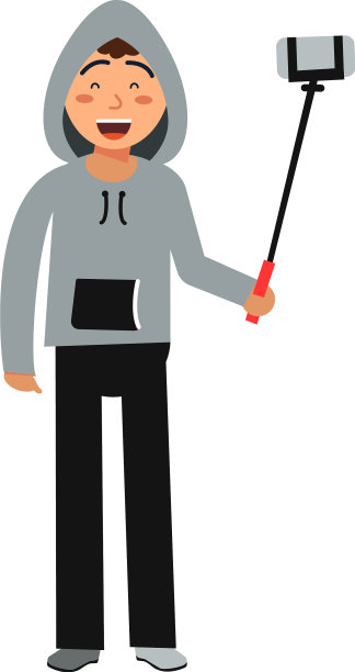 拿着自拍杆的男孩在直播还是图片下载