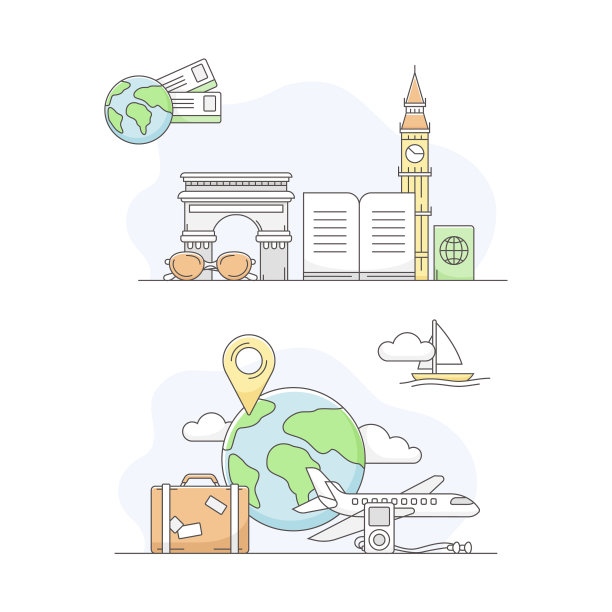 旅行和度假的标志设置行李飞机图片下载