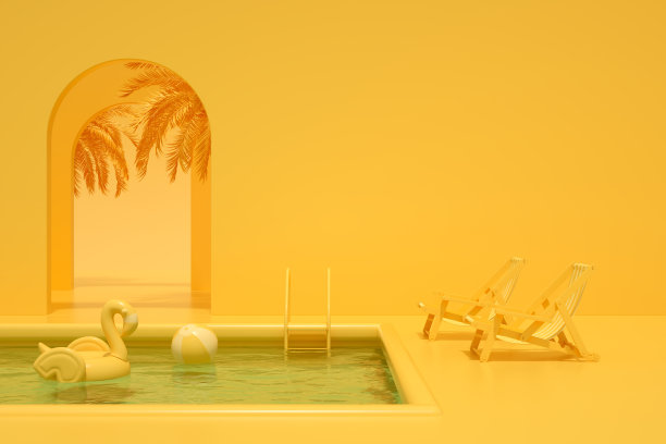 游泳池暑假游黄背景图片下载