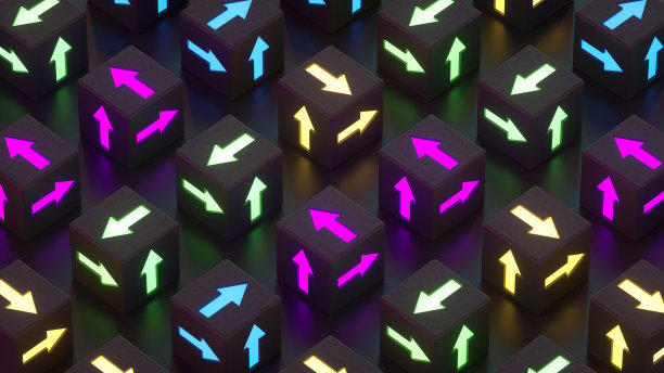 箭头上发光的霓虹灯立方体黑色背景图片下载