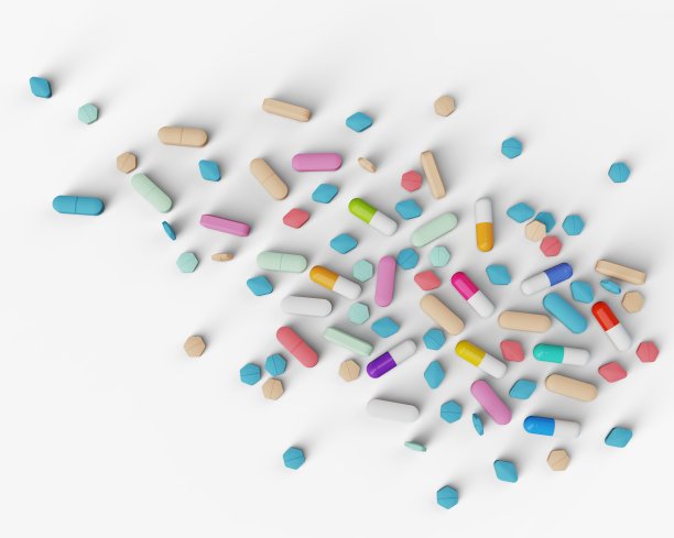3D渲染药物药丸片。库存图片图片下载