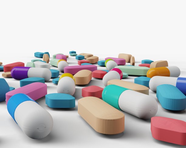 3D渲染药物药丸片。库存图片图片下载