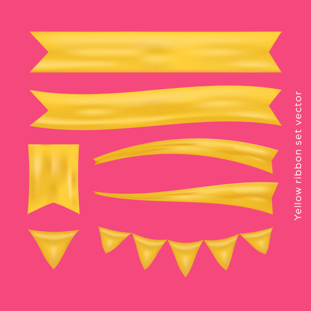 黄色丝带横幅设置集合资产为图片下载