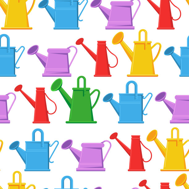 花园浇水罐矢量卡通无缝图案背景墙纸，包装，包装，和背景。图片下载