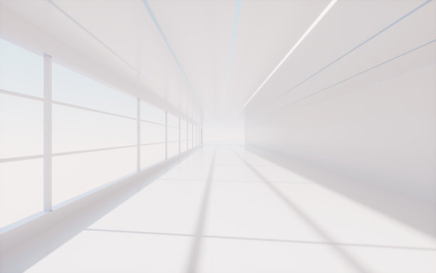 带有光影的白色直线隧道，3d渲染。图片下载
