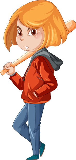 少年女孩与棒球棒卡通人物图片下载