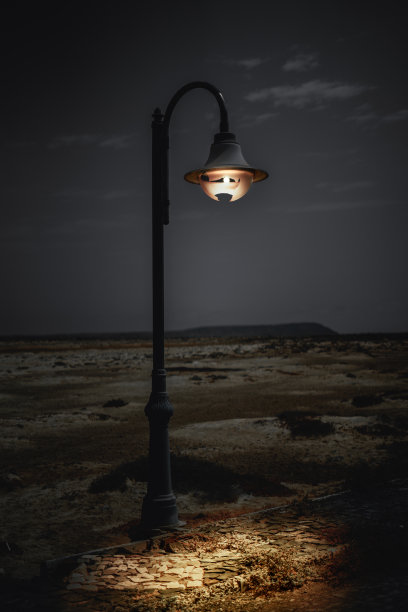 沙漠上的闪电路灯图片下载