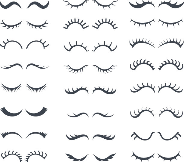 脸上的睫毛漂亮的女孩卡通眼睛设置图形图片下载