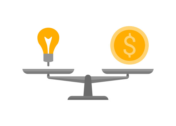 天平在平衡思想和钱的灯泡图片下载