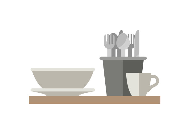 厨房用具在平面风格的白色背景图片下载