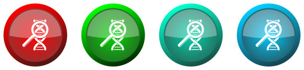 Dna，基因研究圆形光滑的网页图标设置，彩色按钮孤立在白色背景图片下载