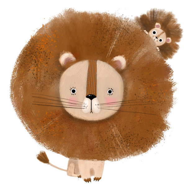 可爱的卡通野生非洲狩猎狮子动物母亲父亲与一个孩子的鬃毛婴儿图片下载