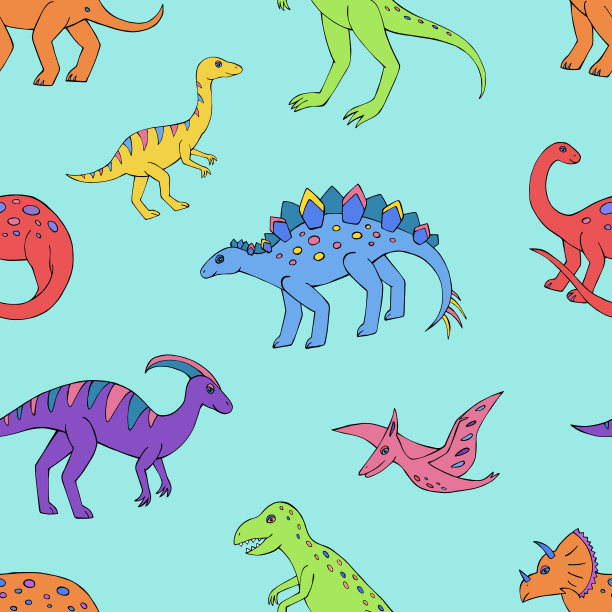 无缝矢量模式与素描的恐龙。图片下载