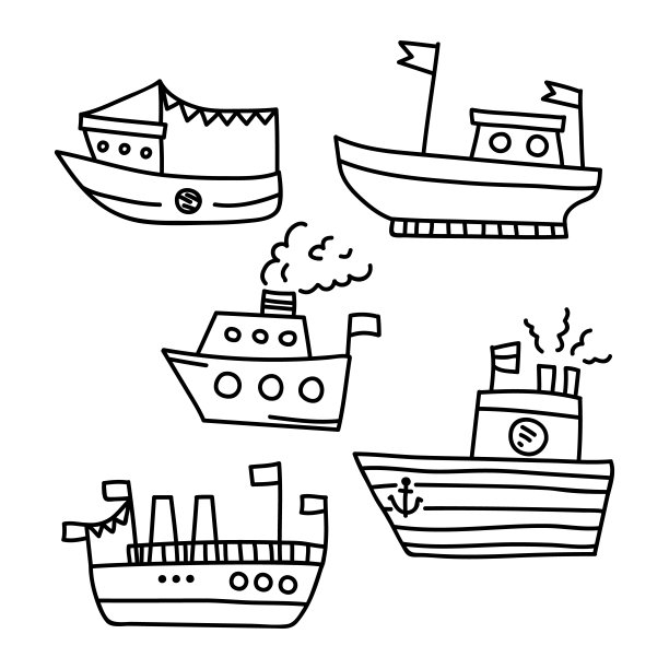 一套手绘船。矢量插图在涂鸦风格。孤立在白色背景上。夏天的感觉图片下载
