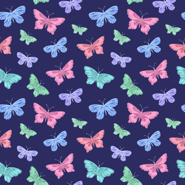 无缝矢量模式与蝴蝶。图片下载