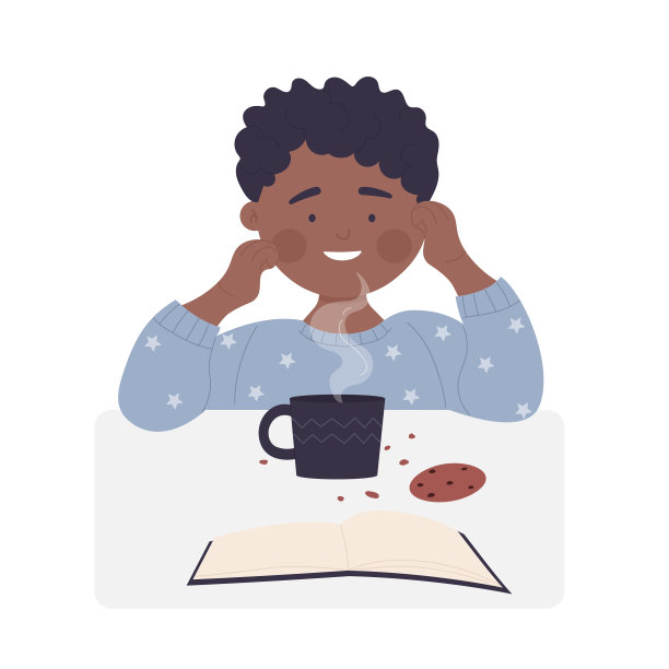 小孩子喝着热饮读书图片下载