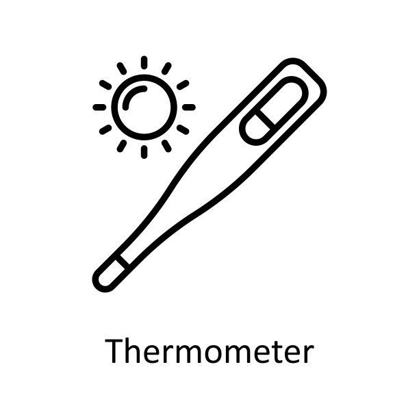 温度计矢量轮廓图标设计说明。医学符号白色背景EPS 10文件图片下载