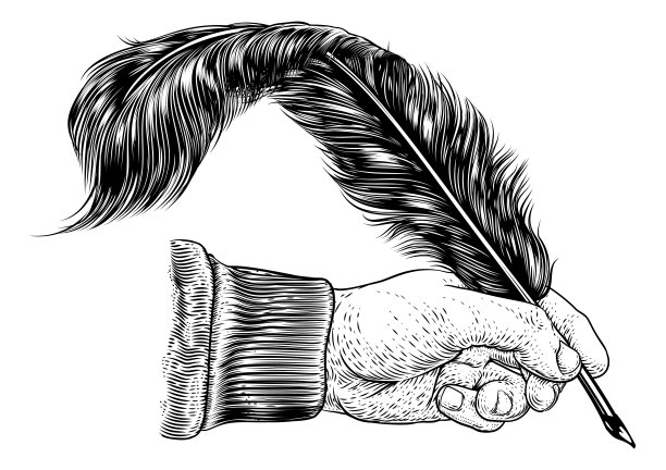 羽毛羽毛墨笔手古董木刻版画图片下载