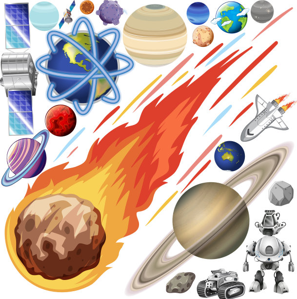 一组白色背景的空间物体图片下载