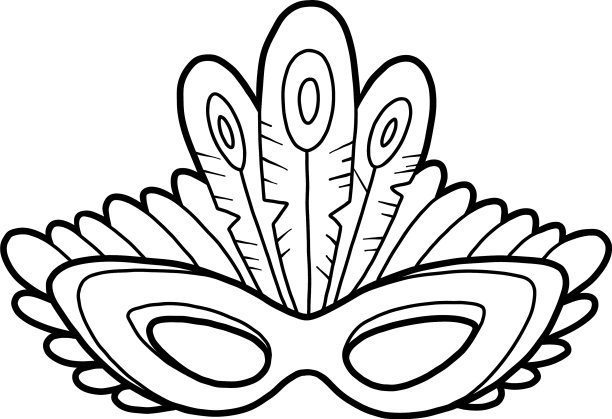 用孔雀羽毛涂色书狂欢面具图片下载
