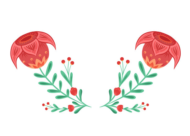 剪纸框架与红花茎与民间图片下载