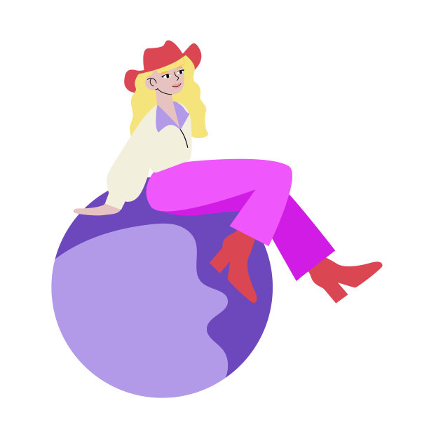 金发牛仔女孩坐在星球上图片下载