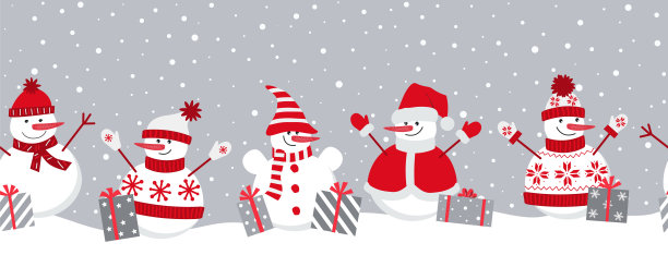 快乐的雪人在寒假里欢腾。无缝的边界图片下载