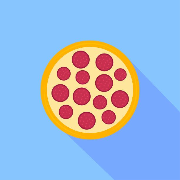 披萨图标与长影子。彩色披萨图标在平面设计。街头食品图标孤立的蓝色背景。餐厅菜单披萨店的标志披萨。矢量插图网页设计图片下载