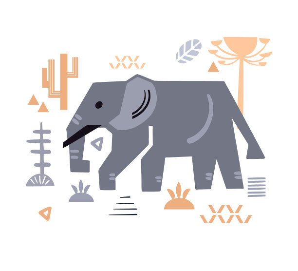 非洲和亚洲可爱的装饰大象动物图片下载