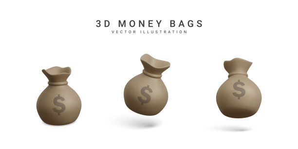 3d现实主义风格的一套钱袋。商业和金融。带美元符号的袋子。矢量图图片下载