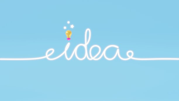 蓝色背景的3D灯泡。想法灯泡的连续线。想法和创意概念。3 d渲染插图。图片下载