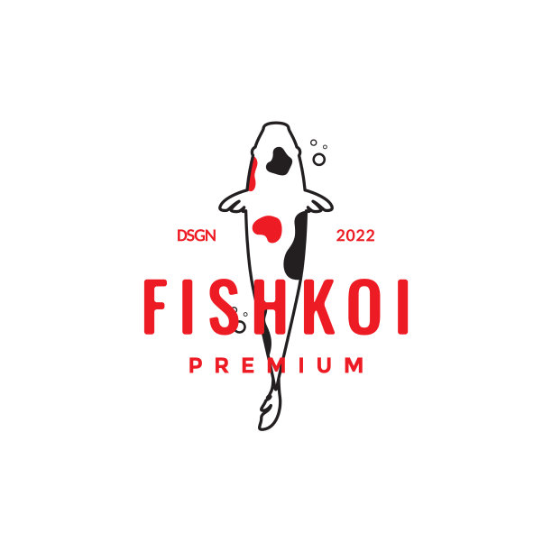 简单的线条艺术彩色锦鲤标志设计图片下载