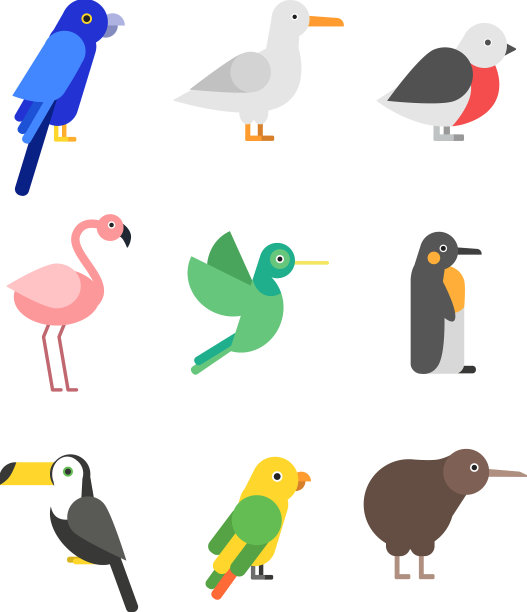 异国情调的鸟在平面风格风格化的图片设置图片下载