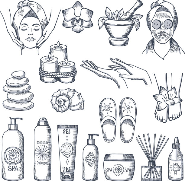 设置水疗沙龙蜡烛油和石头水图片下载