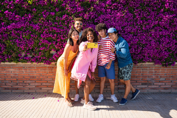 一群年轻的好朋友在户外聚会图片下载