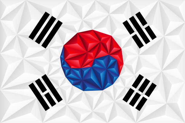 抽象多边形背景在彩色白色三角形的形式。韩国的多边形国旗。图片下载
