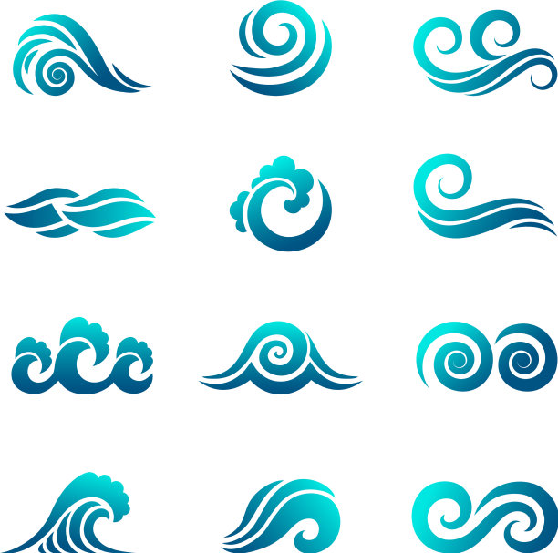 风格化波浪标志海洋和海水图形图片下载