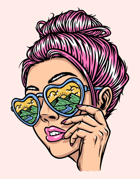 戴眼镜的女人望着山图片下载