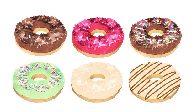 水彩美味甜甜圈插图集图片下载