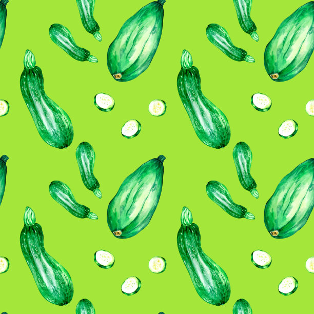 绿色南瓜水彩插图无缝图案隔离图片下载