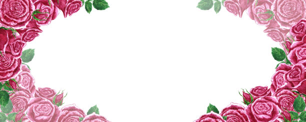 手绘水彩玫瑰框架boarder在白色背景。剪贴簿设计元素。印刷海报，婚礼邀请，明信片，标签，横幅设计。图片下载
