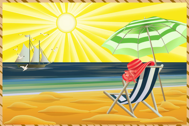 热带休闲海滩装饰艺术墙纸图片下载