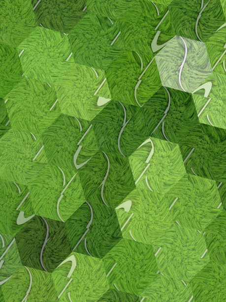 绿色叶子的阴影作为抽象的条纹六角形图案和白色的三维线和同心设计图片下载