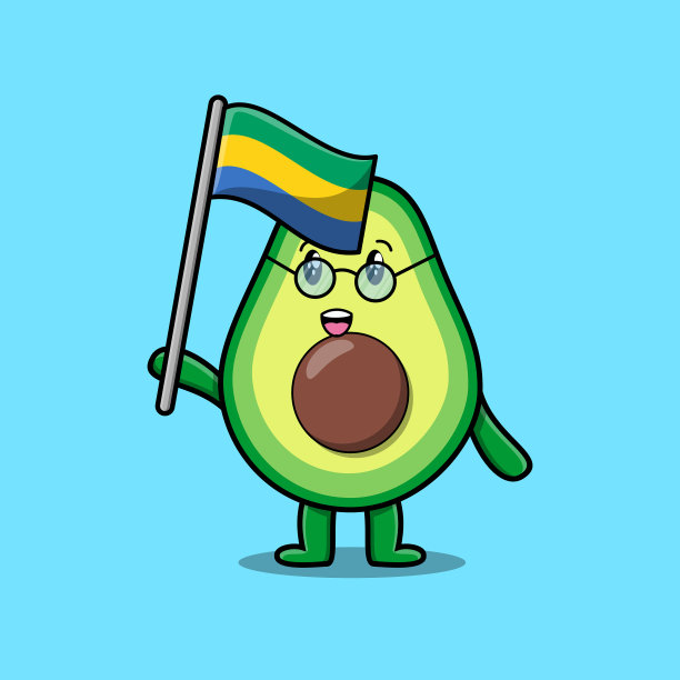 可爱的卡通牛油果，加蓬国旗图片下载