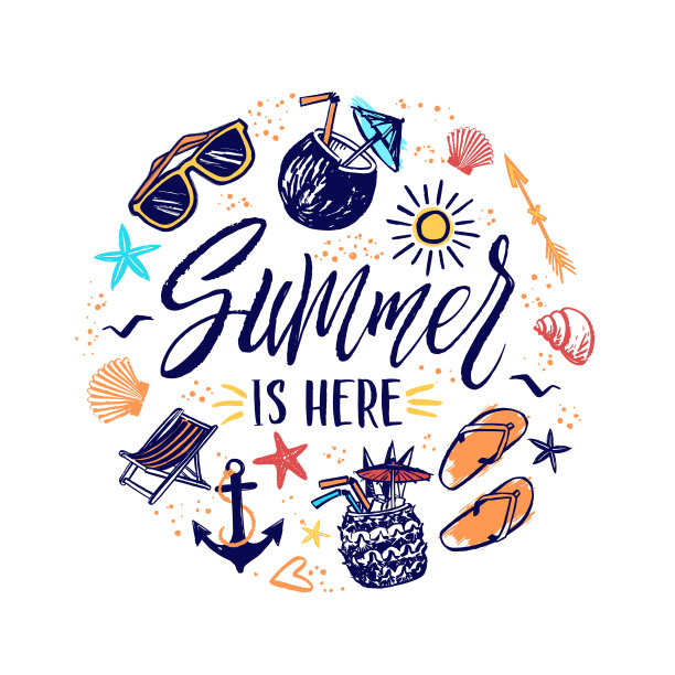 夏天在这里用太阳手绘横幅图片下载