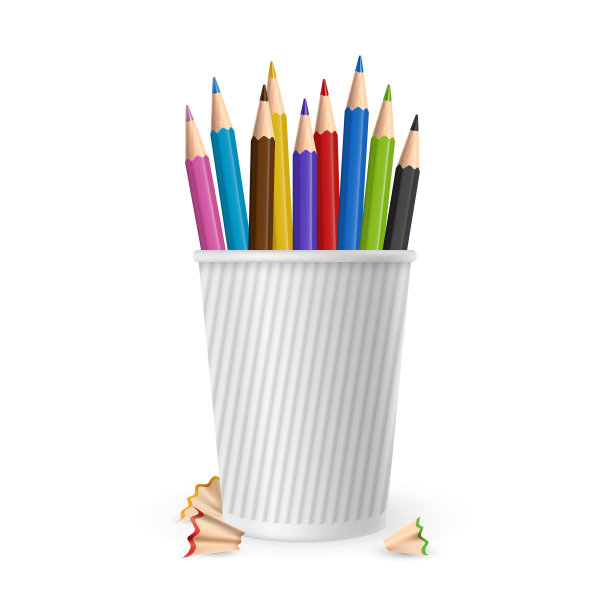 逼真的彩色铅笔在玻璃上孤立图片下载