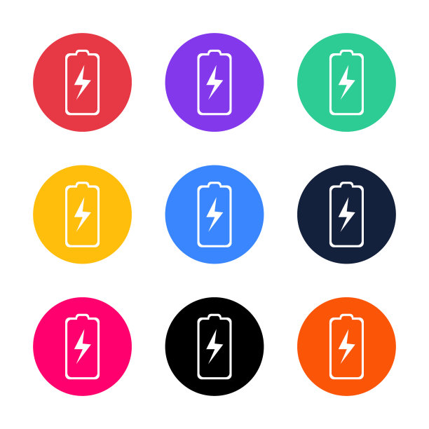 9个彩色电池图标隔离在背景上图片下载